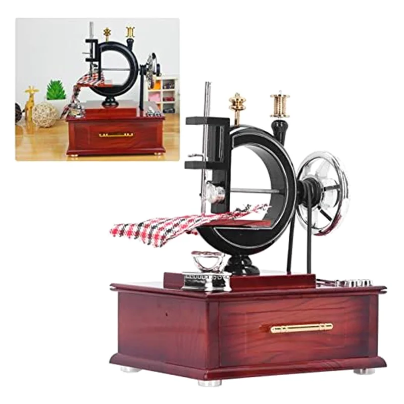 MAKE-재봉틀 모양의 뮤직 박스, 빈티지 미니 레트로 스타일 재봉 시계, 데스크탑 장식용 뮤지컬 박스 14.8 X 12 X