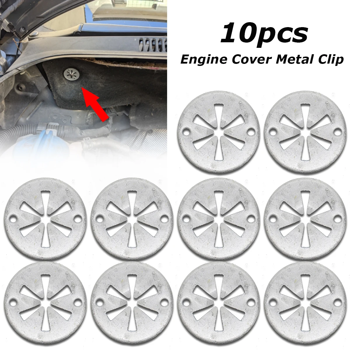 10x Metal Hood Bonnet Under Engine Insulation Cover Clips For Volkswagen VW Audi Seat Skoda Ford Car Clamping Washers Safety Pad