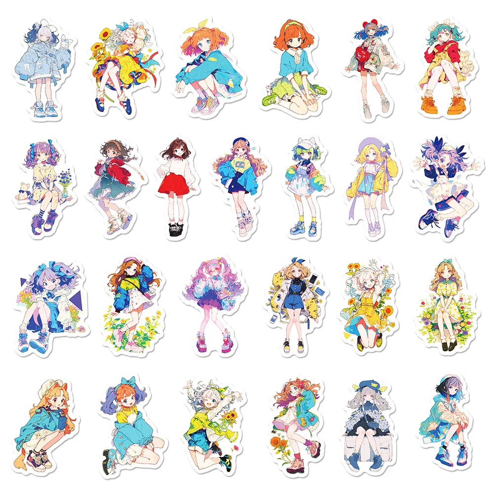 10/30/50pcs Cute Anime Style Girls Cartoon Stickers Kawaii Kids Decals Toy DIY Phone Case Water Bottle Luggage Graffiti Sticker