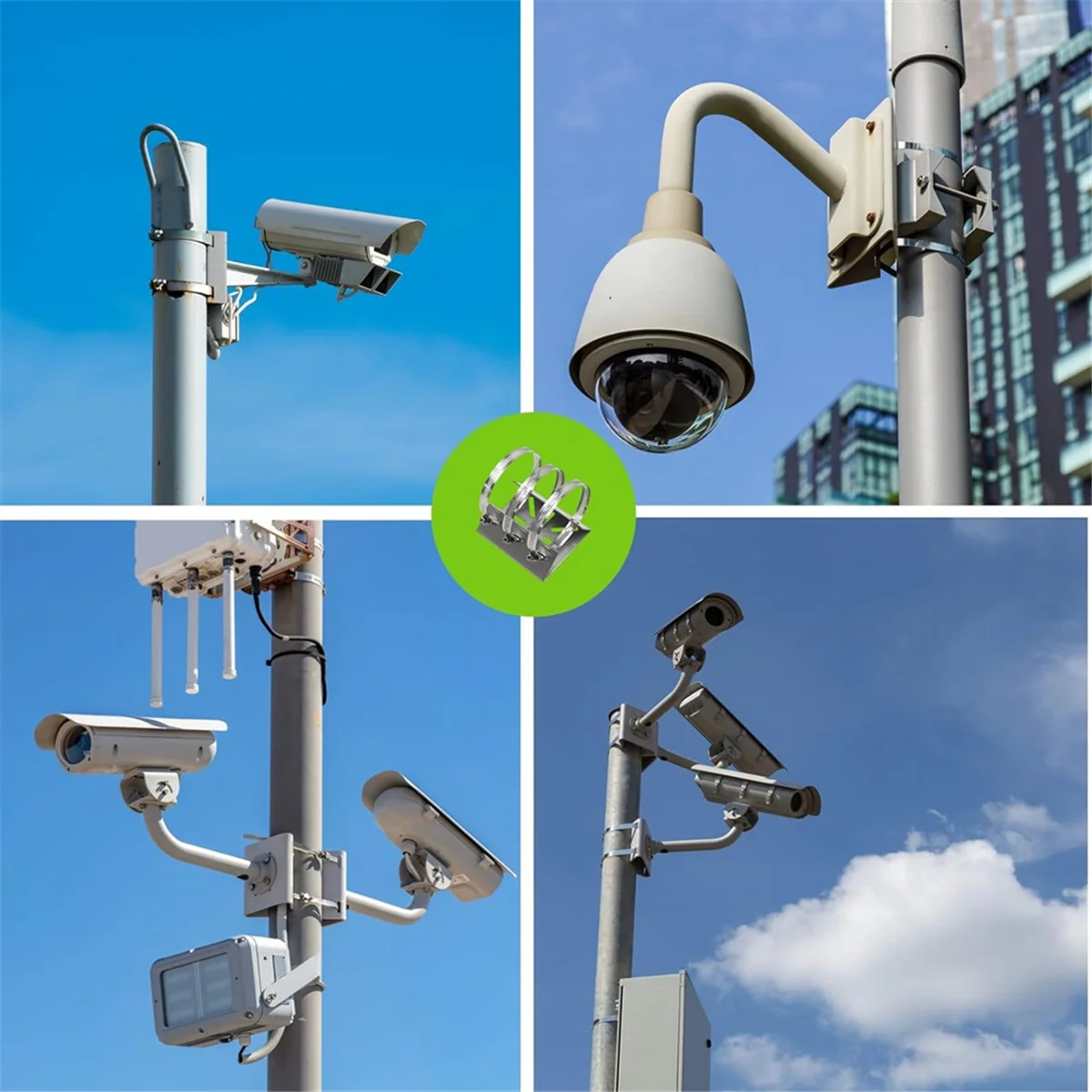 رف تثبيت شامل على الحائط مع 6 حلقات ، مثبت بعمود عمودي من الفولاذ المقاوم للصدأ ، لكاميرا مراقبة CCTV ، 2 ks