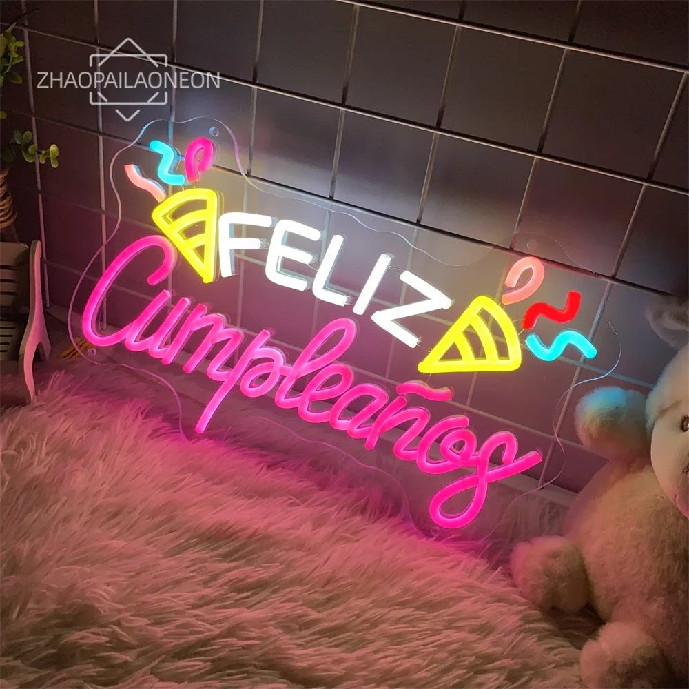 Feliz Cumpleaños Neon Sign Happy Birthday Spanish Neon Lights Wall Art Decoration FELIZ Quince Neon LED Lamps Bar Party Docer