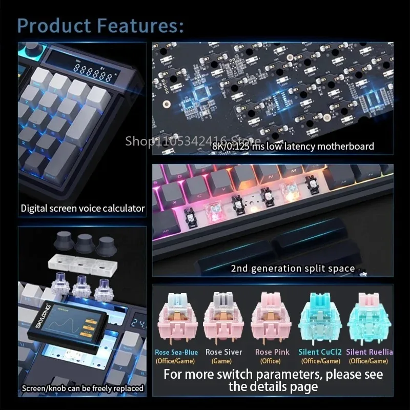 Full-Size 3-Mode Wireless Mechanical Keyboard, 3.0 Screen & 3 Knobs, Hot-Swappable Silent Switch, PBT Keycaps