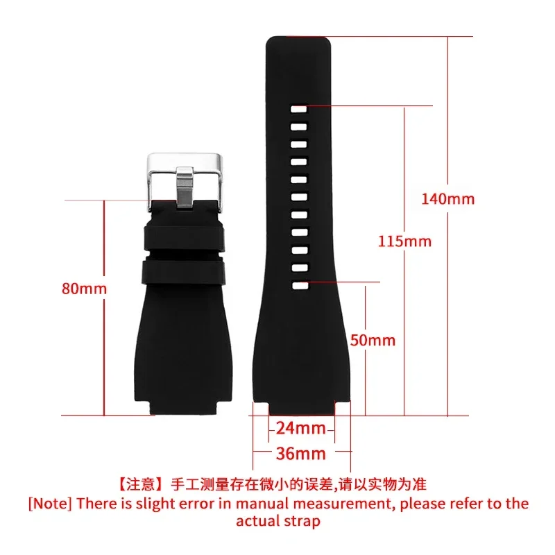 Exquisite Needle Buckle Silicone Watchbands for Bell Ross BR01 BR03 Series Soft Waterproof Breathable Strap 24mm