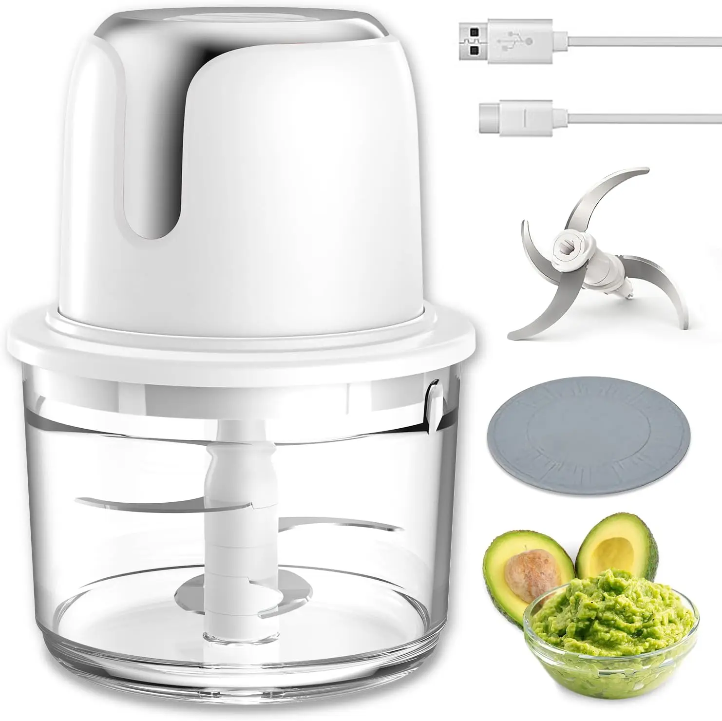 

Беспроводной кухонный комбайн, небольшой беспроводной измельчитель со стеклянной чашей на 5 чашек, аккумулятор емкостью 6000 мАч, перезаряжаемый электрический овощерезной станок USB-C