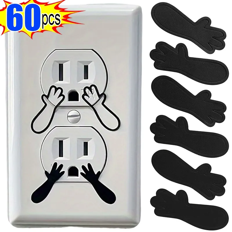 60/6PCS Socket Wall Sticker Black Creative Hand Socket Stickers Child Boy Girl Kids Rooms Cartoon Home Decor Switch Sticker