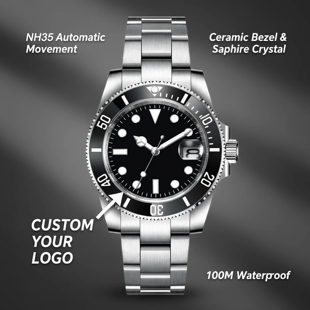 Corgeut 40mm  Luxury Business NH35 Men's automatic mechanical Diving Watch, ceramic bezel, sapphire crystal, 100m waterproof.