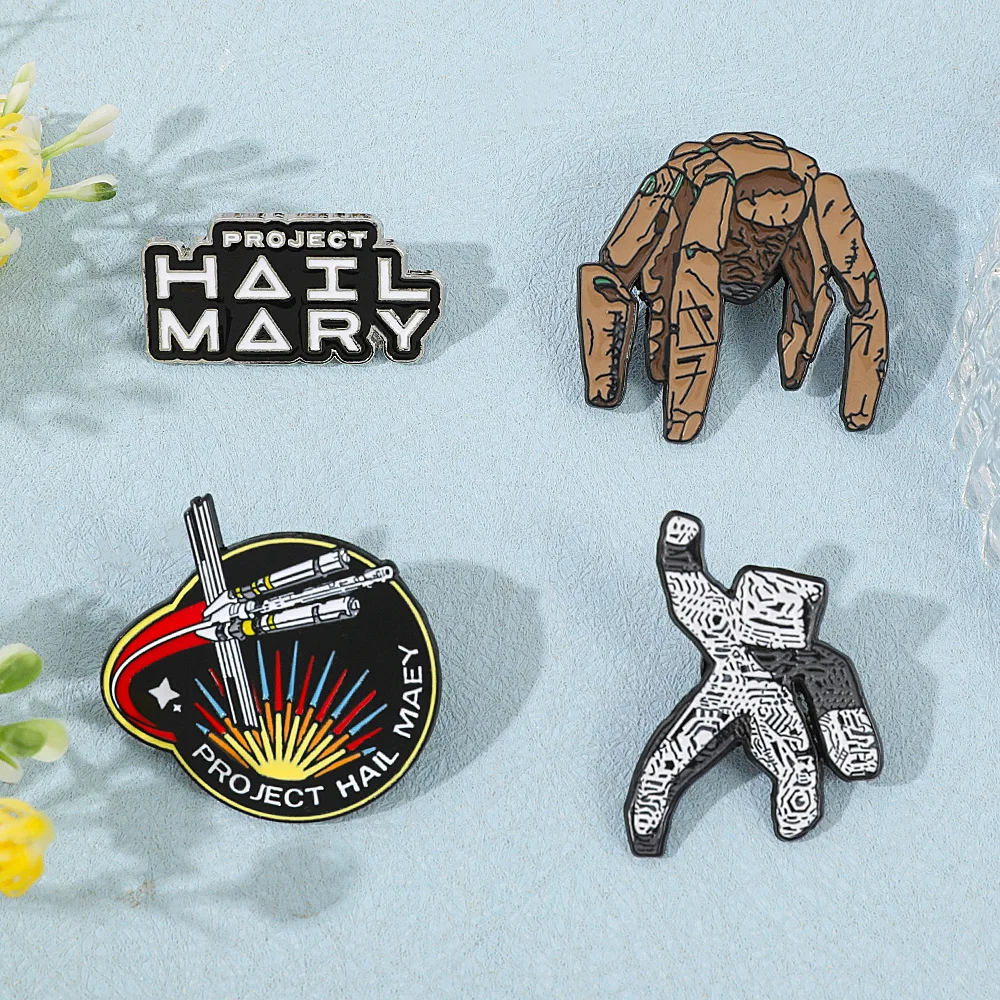 4pcs Project Hail Mary Enamel Pins Set Sci-Fi Novel Book Inspired Lapel Pins Rocky & Ship Character Brooches for Backpack