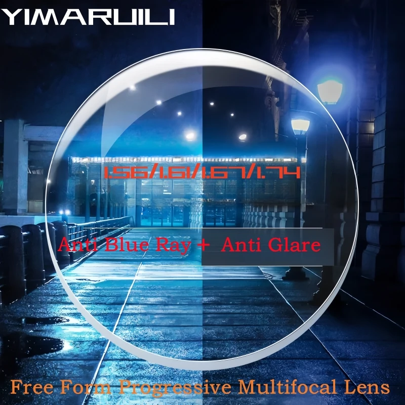 1.56/1.61/1.67/1.74 Free-form Surface Wide Field Of View Progressive Multifocal Lenses Anti-blue Ray Anti-glare Photochromic