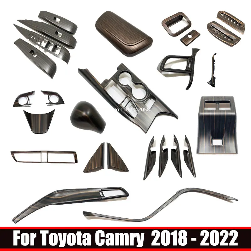 

For Toyota Camry 2018-2022 Car Interior Peach Wood Decoration Accessories Instrument Console Gear Water Cup Cover Air Vent Trims
