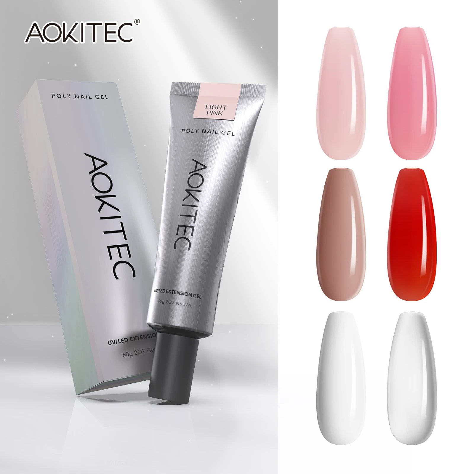 Aokitec 2oz/60g Poly Nail Gel For Extension Art Design Nail Extend Cured UV/LED Extension Gel