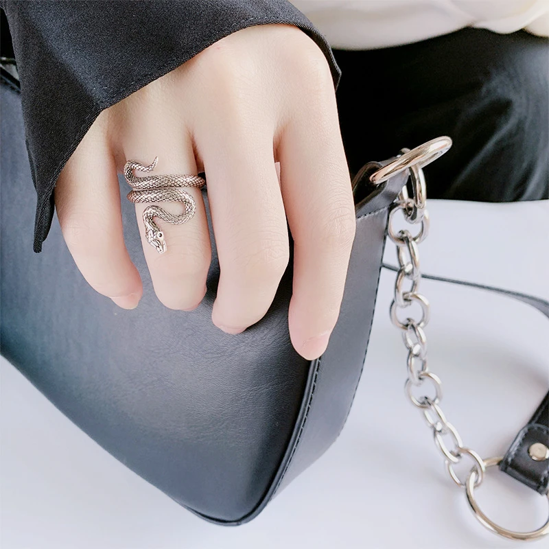 Sole Memory 925 Sterling Silver Retro Thai Silver Twine Snake Male Female Resizable Opening Rings RI1137
