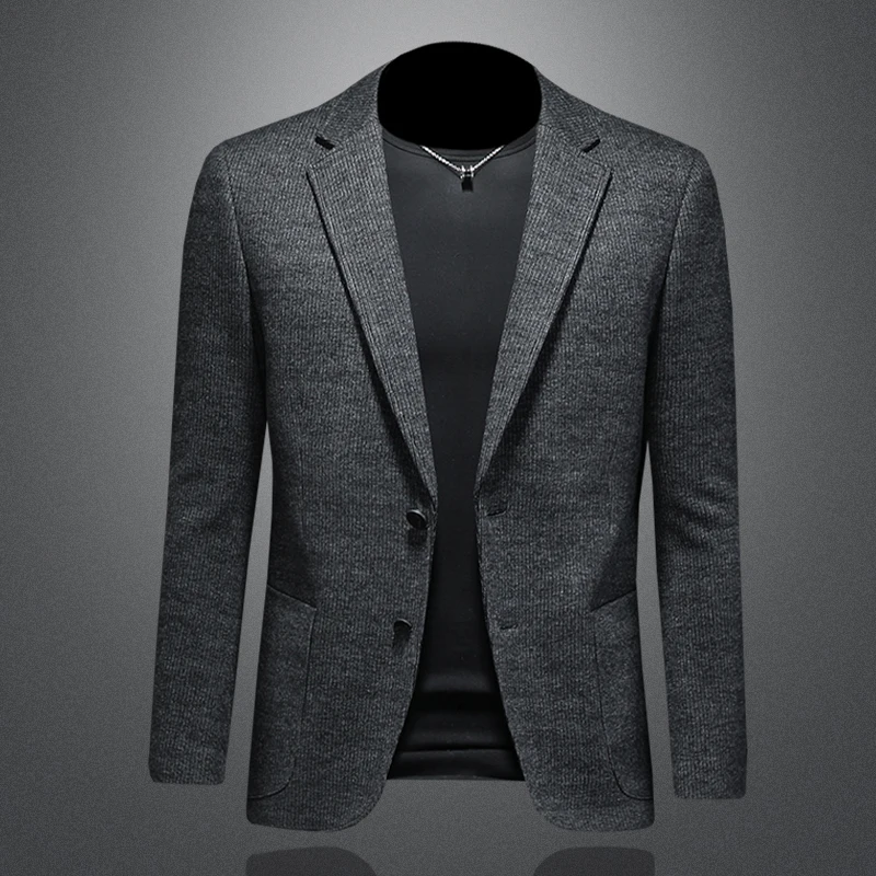 

Мужской приталенный пиджак из шерстяной смеси, модный деловой повседневный корейский стиль, трендовый, с длинным рукавом, верхняя одежда, пальто