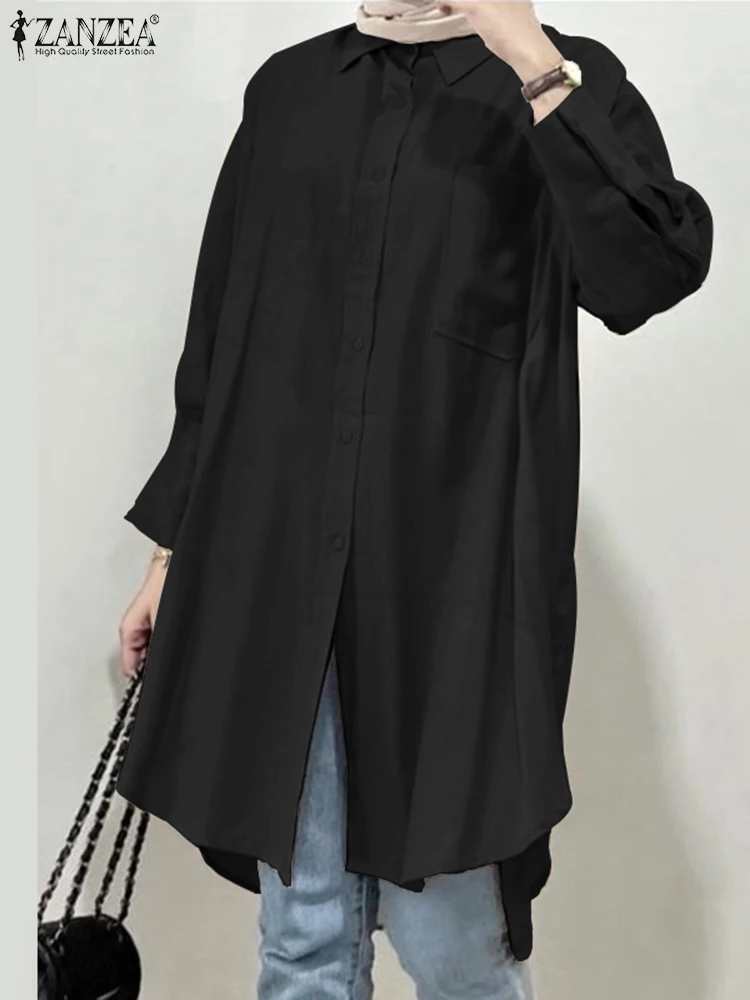 

ZANZEA Eid Mubarek Fashion Women Autumn Long Sleeve Blouse Casual Lapel Neck Muslim Tops Summer Ramadan Blusas Oversize Shirt