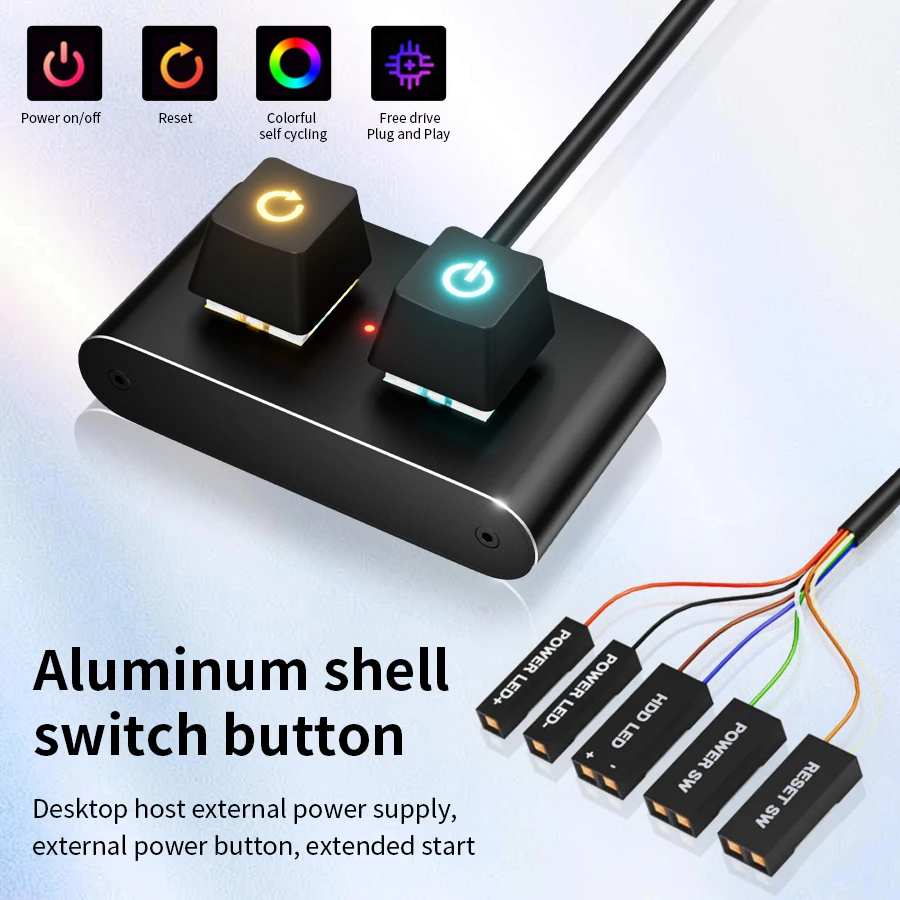 

2-Key Computer Desktop Power Switch with LED Light PC Motherboard External Restart On/Off Button Extension Cable for Home Office