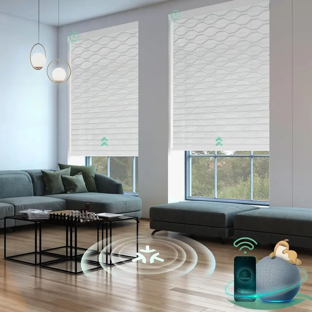 

Умные моторизованные жалюзи-зебра для конфиденциальности и контроля света, совместимые с Alexa и HomeKit, 50% затемнения, белые