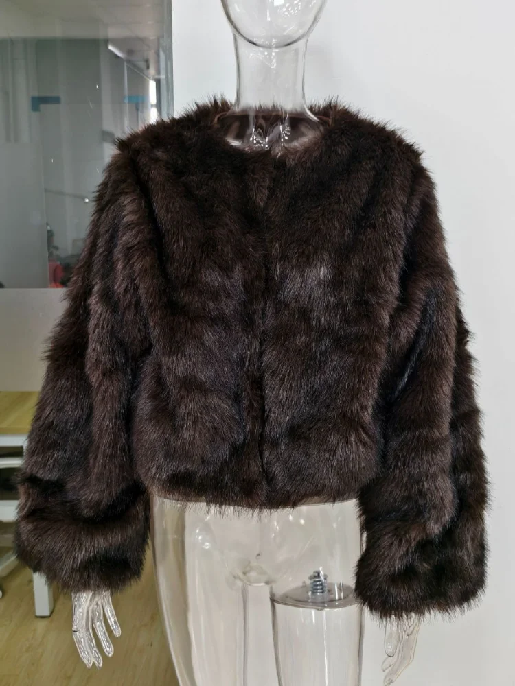 Luxury Short Faux Mink Coat Winter Brown Faux Fur Coat Woman Clothing Loose Fluffy Faux Fur Jacket Woman Fur Coats Tops