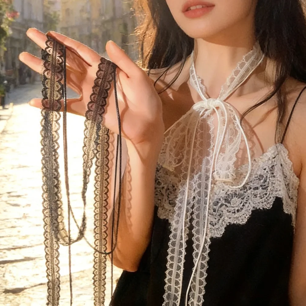 

Fashion Sweet Lace Scarf Bowknot Neckwear Women Summer Thin Mesh Flower Long Small Scarf Versatile Neckband Accessories