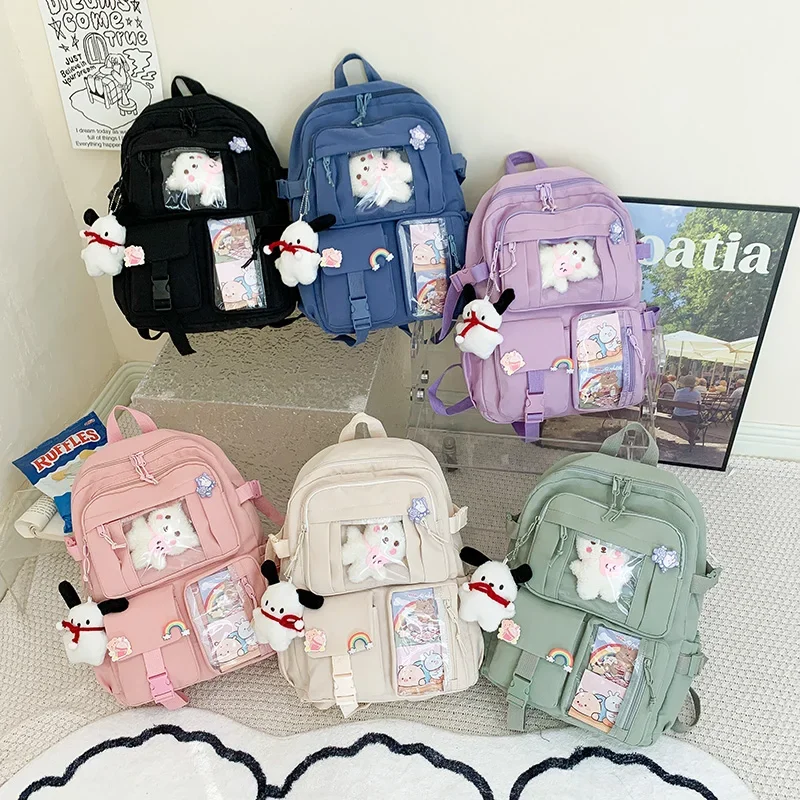 Aesthetic Backpack Girl Junior High School Student School Bag Youth School Backpack Female Book Bag Large Capacity Back Bag