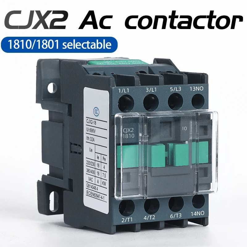 

CJX2 1801-1810 Industrial Electrical AC Contactor, Strong Conductive, 24V 110V, 220V 380V Pure Copper Coil