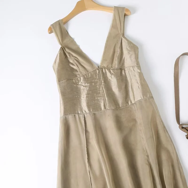 YENKYE Neueste Französisch Stil Elegante V-ausschnitt Ärmellose Lange Kleider Frauen A-line Schlank Backless Tank Kleid Sommer Maxi Vestidos