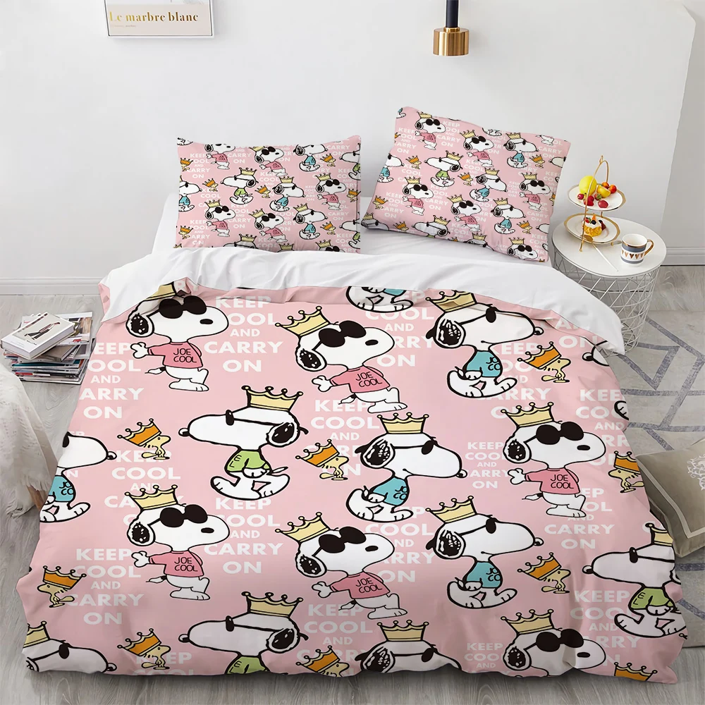 Snoopy Cartoon Bedding Set,Bed Cover King Size,Cute Printed Anime Bed Cover,3D Children Bedding Set