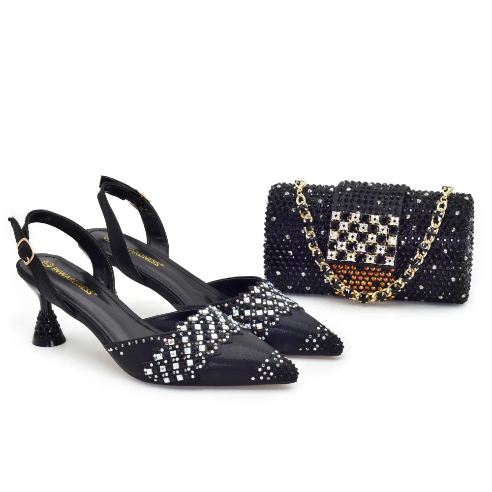 African Desgin Pointed Toe Pumps Shoes And Bag Set Italian Rhinestone Woman Shoes And Purse Set For Party Large Size 38-43