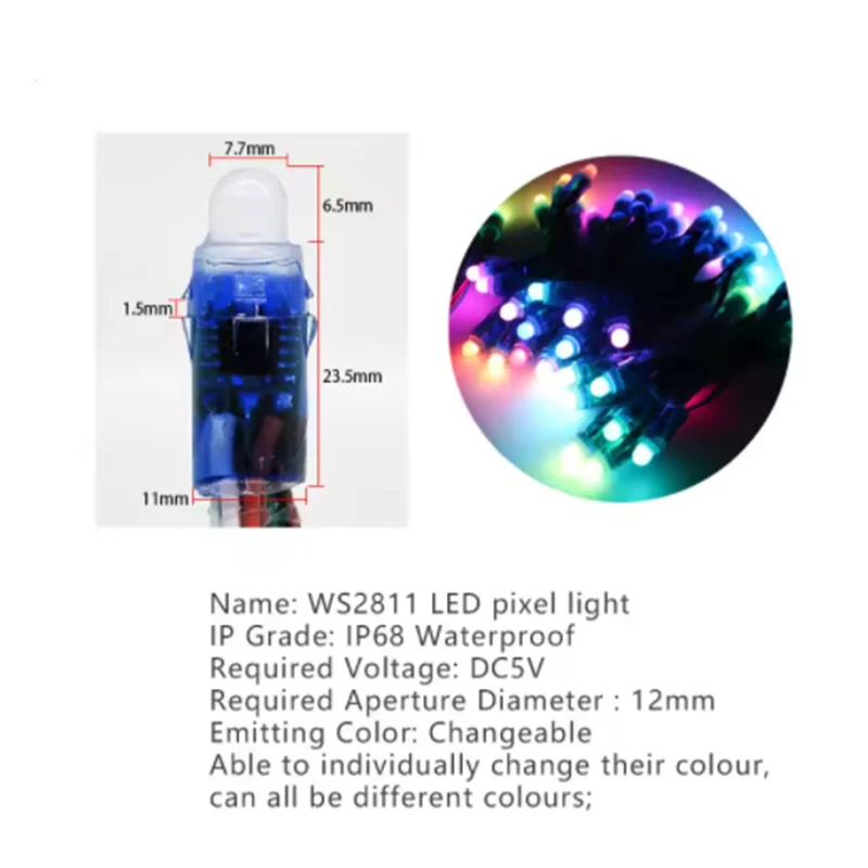 

50 шт. WS2811 2811 IC RGB полноцветный 12 мм пикселей цифровой адресный 5 В цвет мечты светодиодный модуль пикселей IP68 водонепроницаемый свет