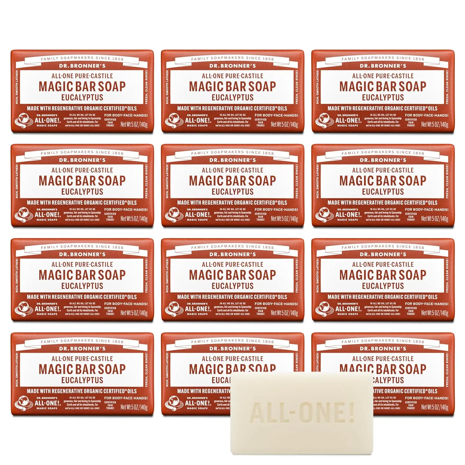 

Eucalyptus Castile Soap Bar, 5oz 12-Pack - Vegan, Gentle for Sensitive Skin & Face, Cruelty-Free
