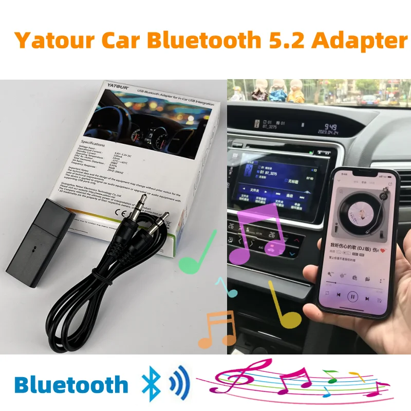 USB Wireless Yatour 5.2 Car Bluetooth With Music Single 3.5mm Aux Jack Receiver Adapter Audio for Car Speaker Connector UBT