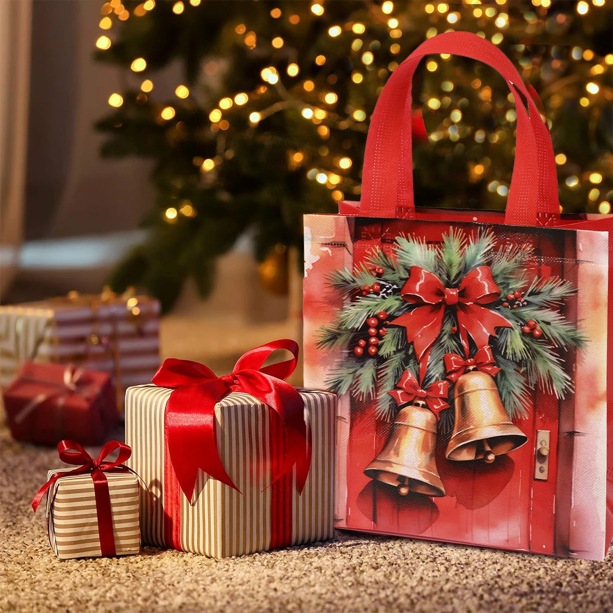 8 Stück Frohe Weihnachten Geschenktüten Vlies Frohe Weihnachten Tragetaschen Geschenke Verpackung Einkaufen Liefert 2025 Weihnachten Party Dekoration – Detail 3