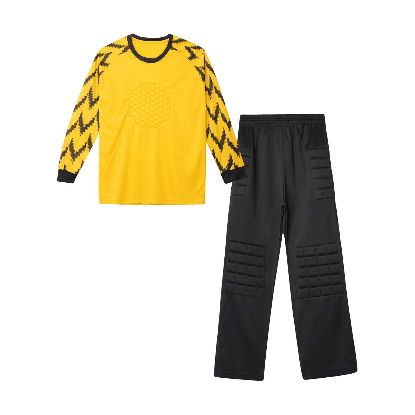 Kids Boys Soccer Goalkeeper Outfits Football Goalie Training Uniform Long Sleeve Protective Padded T-shirt with Pants Sportswear