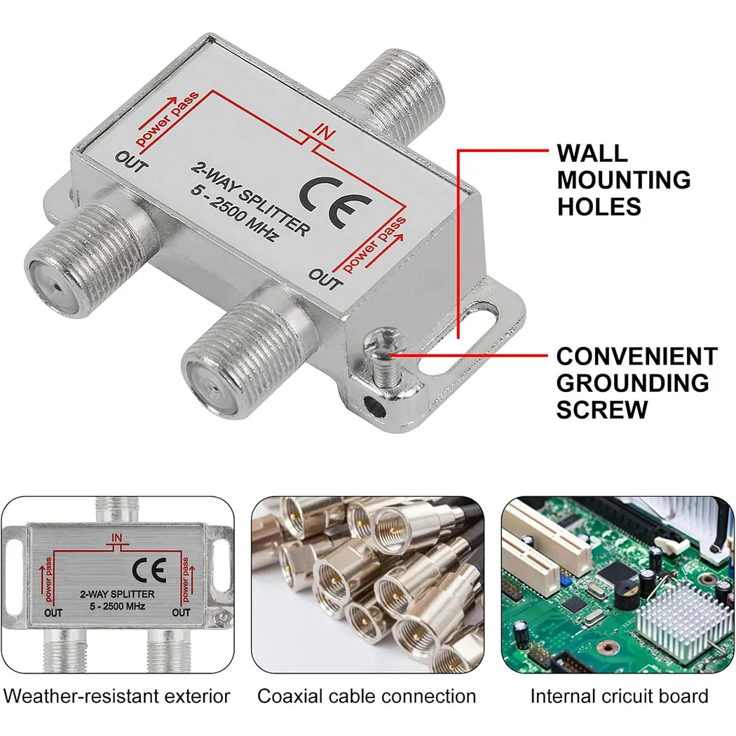 1/3PCS Coaxial Cable Splitter 2 Way, Coax Splitter Support 5-2400MHz, Digital Cable Splitter 2 Way-RG6 Compatible, Works