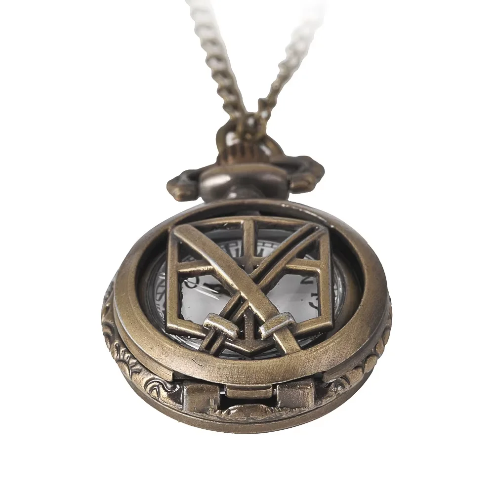 Fashion personality small pocket watch bronze hollow double knife flip quartz pocket watch with necklace
