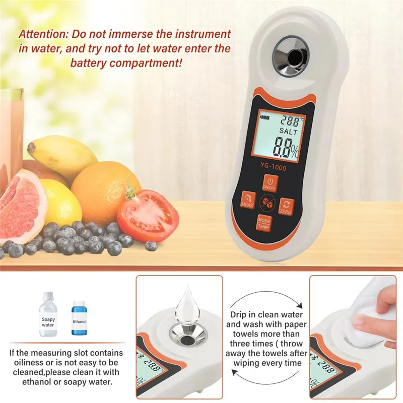 

A13E-3-In-1 Temp Salinity Digital Refractometer With ATC 0-24% Salt 0-60% Sugar Tester For Drink Brewing Food Saltwater