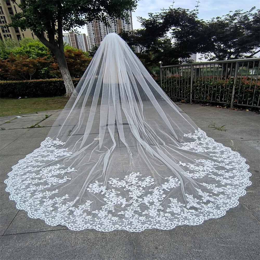 

Long Lace Wedding Veil 3 Meters Long White Ivory Cathedral Bridal Veil with Comb Wedding Accessories Bride Headpieces