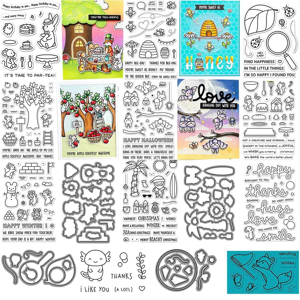 Paquets complémentaires Tea-rrific Day, timbres transparents et matrices de découpe en métal pour