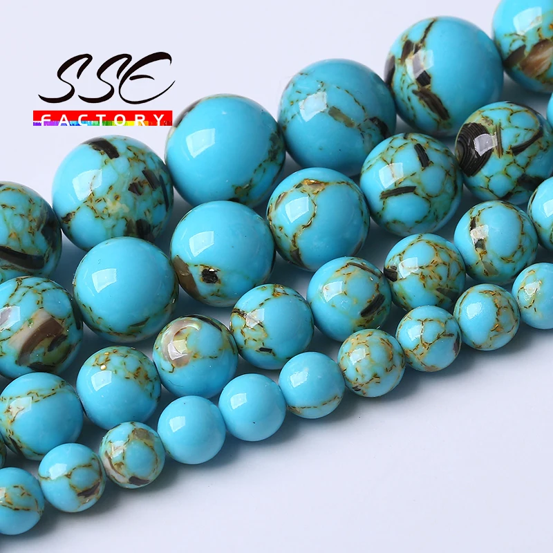 A+ Natural Shell Turquoise Stone Beads Round Loose Beads For Jewelry Making Diy Bracelets Accessories 4 6 8 10 12mm 15\