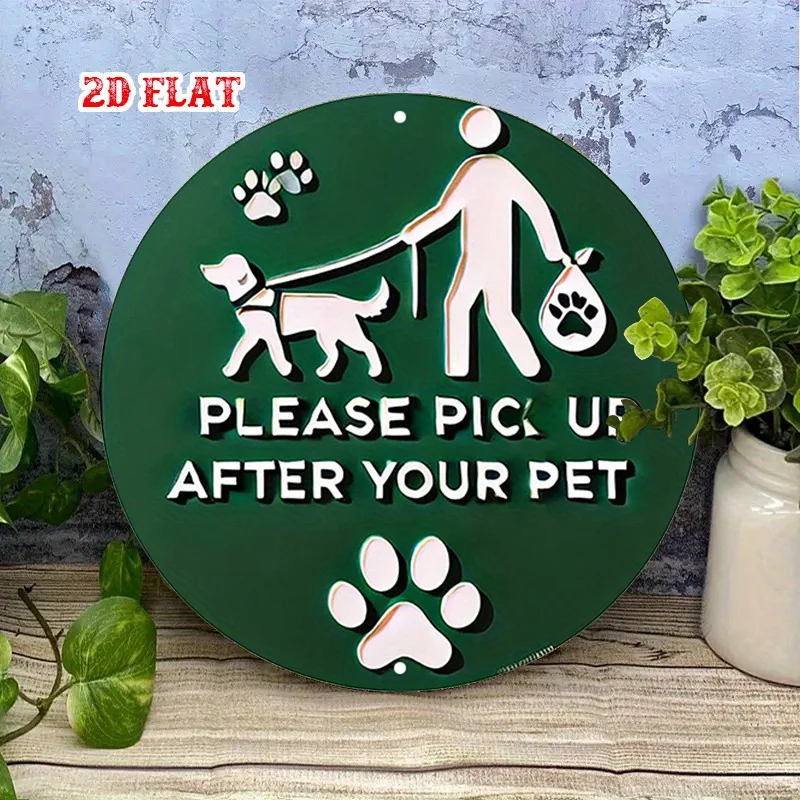 2D Flat, Rustic Pet Care Sign Metal Wall Art with Paw Print Design & 