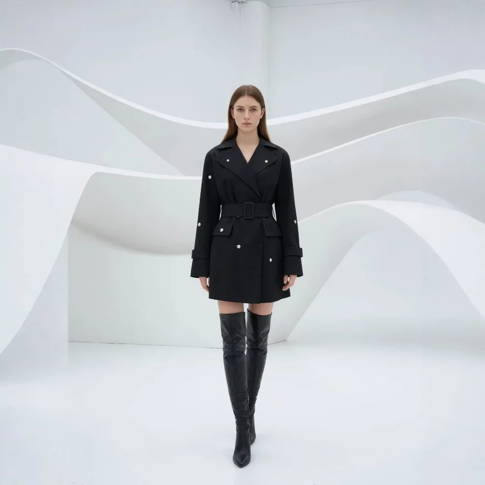 

Ретро-американский черный блейзер с стразами, пиджак с поясом, пальто с подплечниками, длинными рукавами и утяжкой на талии, для офиса и повседневной носки