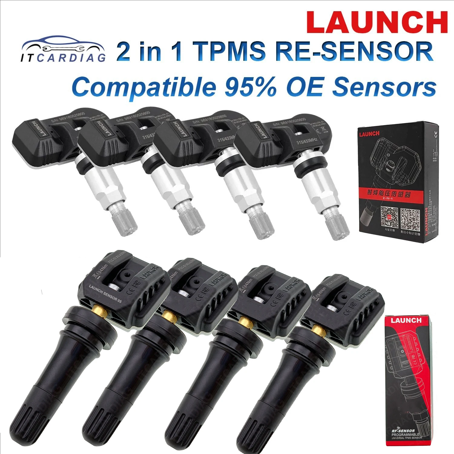 

LAUNCH X431 2 In 1 TPMS RF-Sensor 315 & 433MHz Automotive Car Tire Pressure Repair Tool Support Tire Pressure Programming