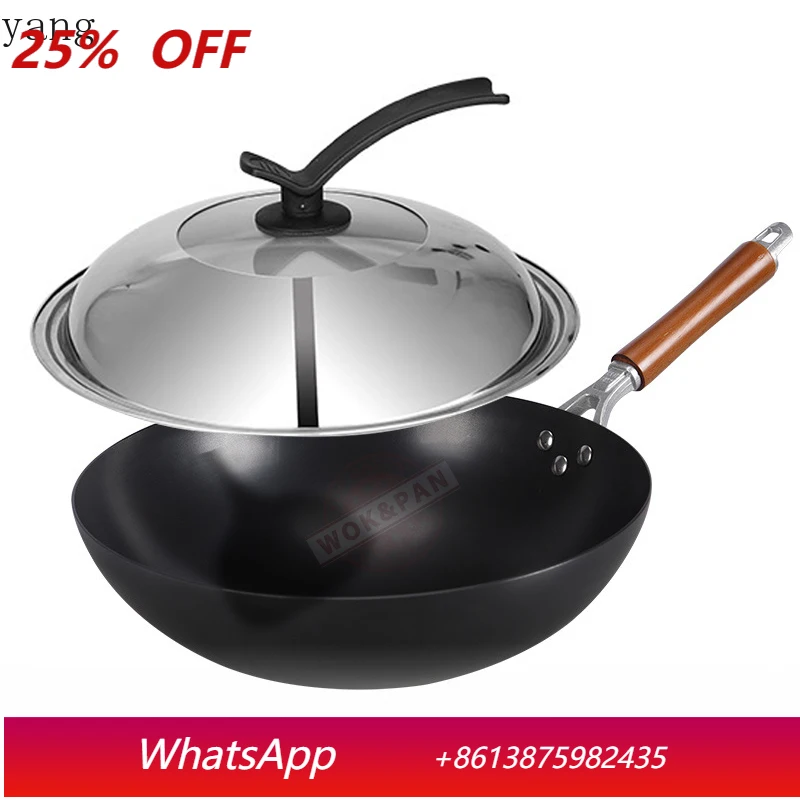 Carbon Steel Pow Wok Set 32cm Woks And Stir Fry Pans Hand Hammered Wok Round Bottom With Lid No Chemical Coated Wok Pan