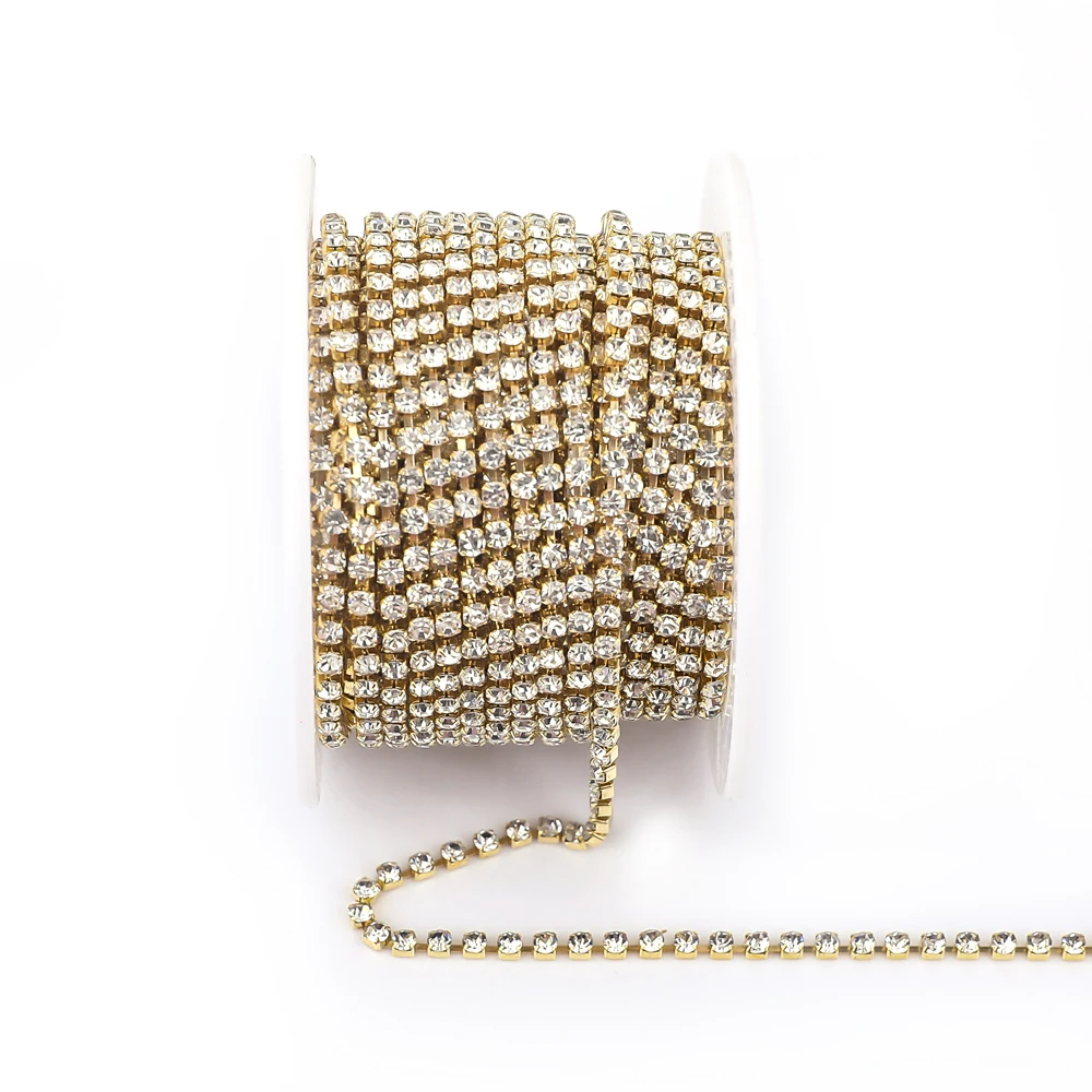 1Yard 10Yards/roll SS6-SS16 Glitter Crystal Rhinestone Chain Sew-On Glue-On For Clothes DIY Garment Accessories trim Cup Chain