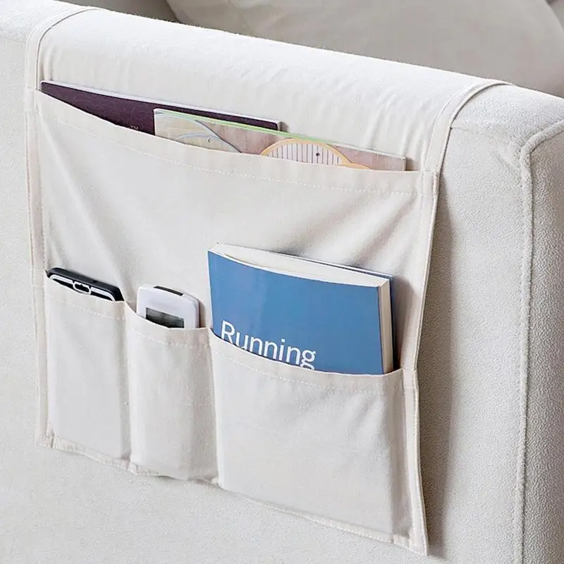 滑り止めキャンバスアームチェア,5つのポケット,ソファ,アームレスト,オーガナイザー,リモコンホルダー,リビング収納