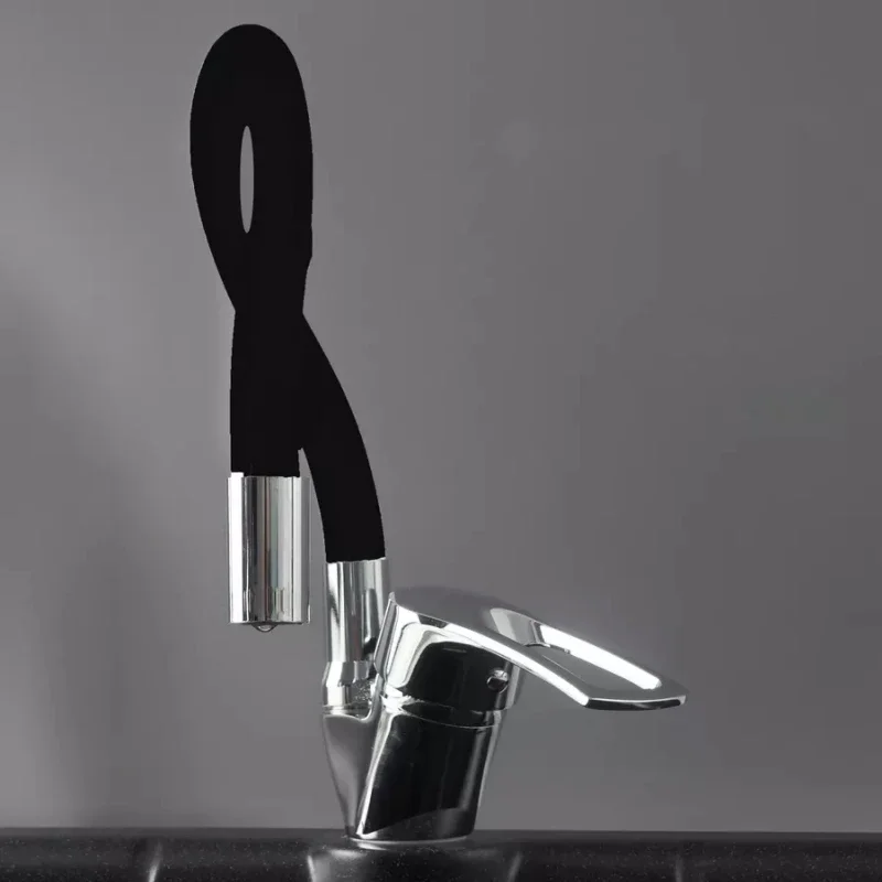 

360 Degree Rotating Flexible Hose Tap Deck Mount Single Hole Silicone Tube Pipe Kitchen Sink Faucet Hot and Cold Water Mixer Tap