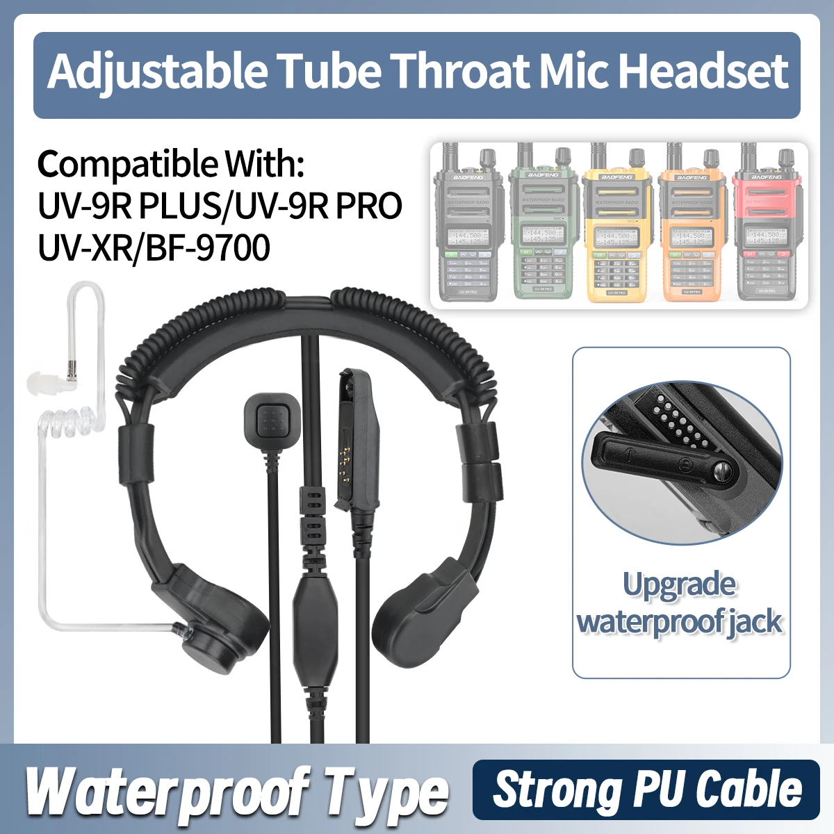 Flexible Throat Microphone Earpiece Air Tube Waterproof Headset for Walkie Talkie BAOFENG UV-5R 5RH 21 17 PRO Quansheng UV-K5 K6