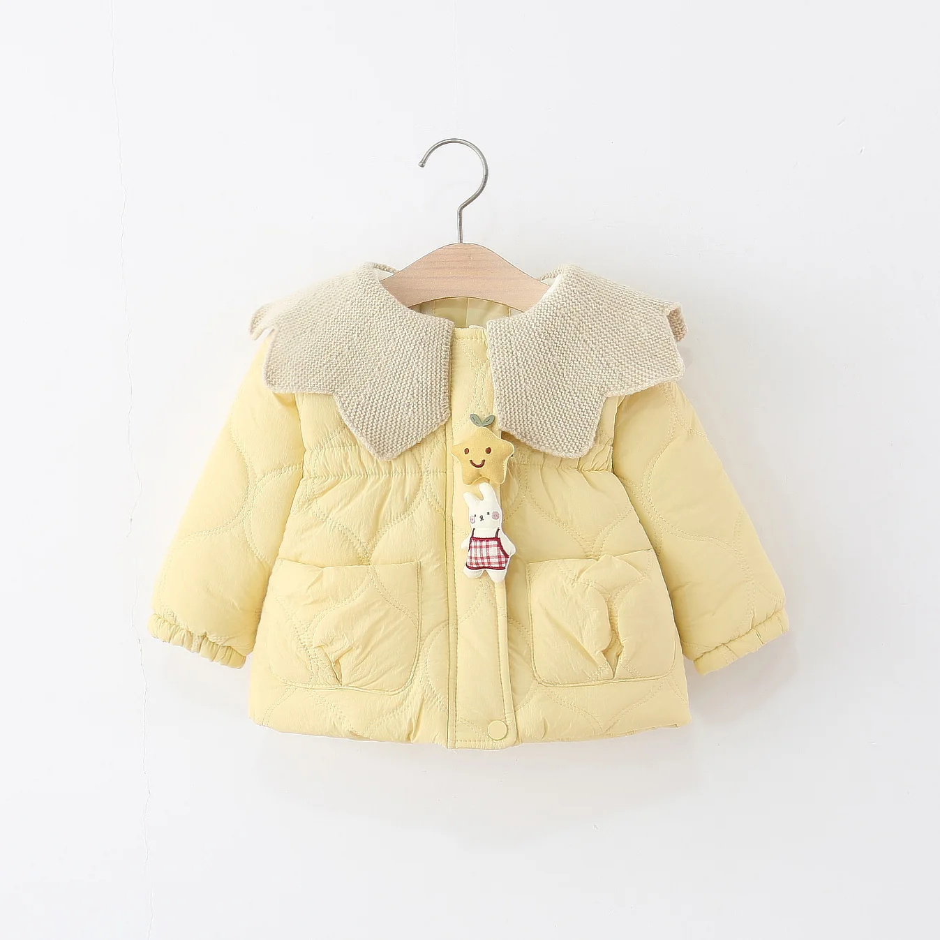 winter 2025 new star rabbit collar kids coat for girls clothes plush thickened cotton