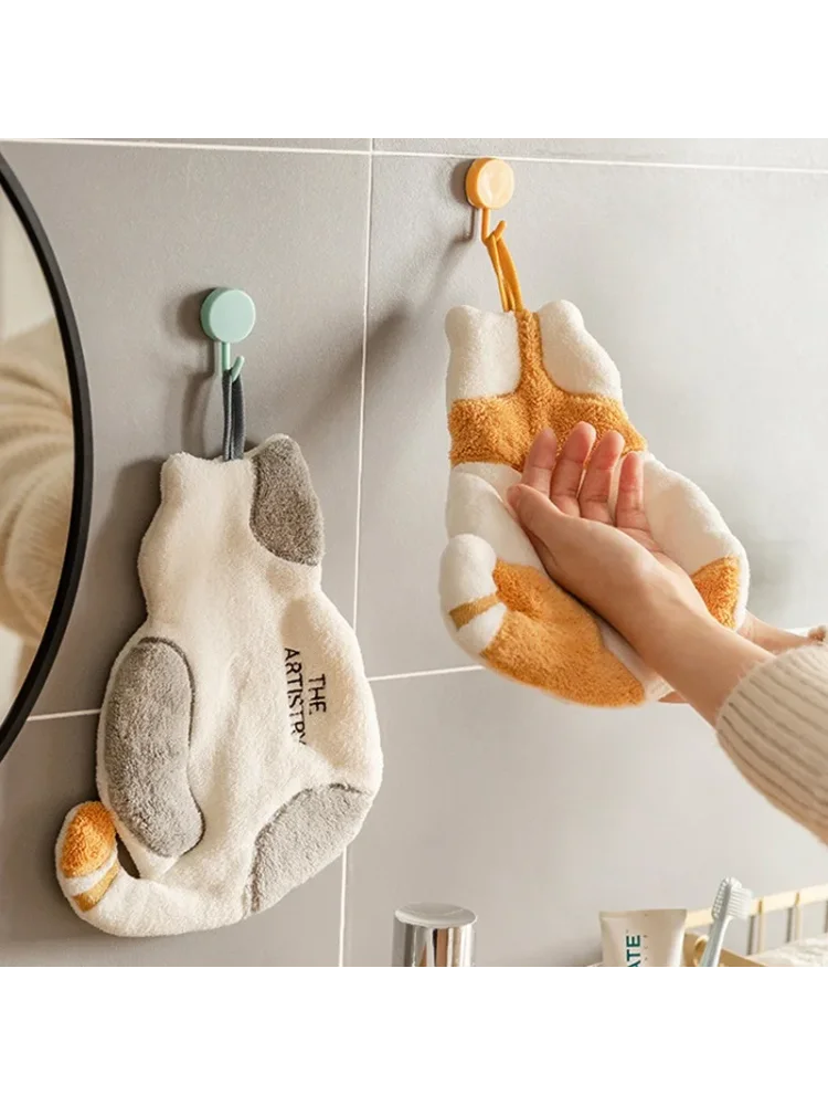 1Pcs Cute Cat Hanging Towel Kitchen Hand Towel Bathroom Soft Absorbent Handkerchief Wipe Towel Cartoon Kids Towels