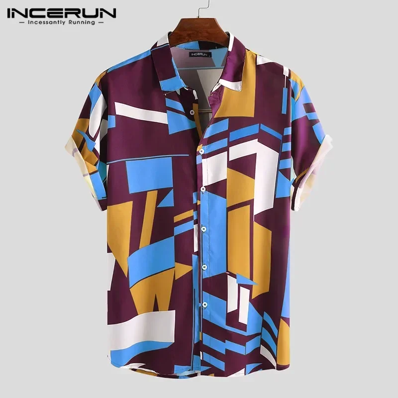 

Men's short-sleeved shirt beach casual Hawaiian patchwork print men's lapel top large size fashionable men's shirt 2024 new styl