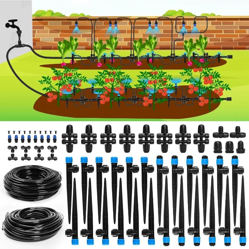 

Drip Irrigation System, 230FT Garden Watering System with Quick-to-Connect Fittings, Adjustable Drip Emitters, 1/4” & 5/