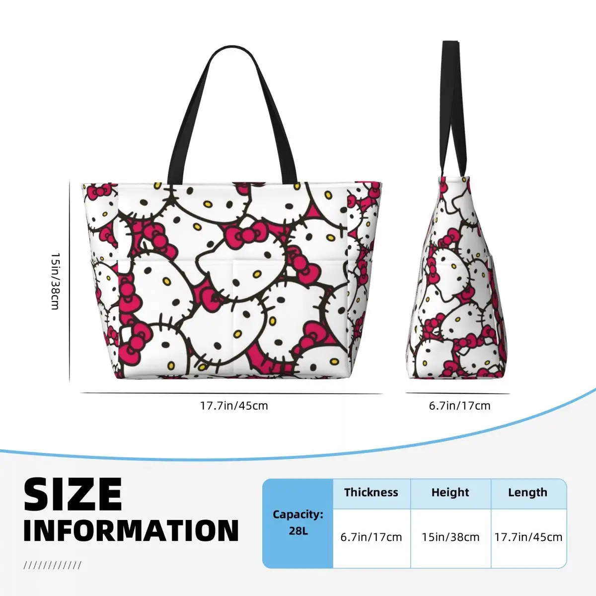 Borsa Tote personalizzata per gatti Hello Kitty per le donne borse da viaggio da spiaggia per gattini da palestra di grande capacità